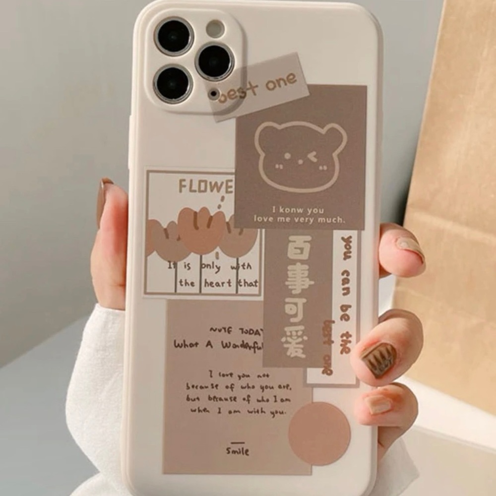 SHEIN Cute Brown Tan Bear Letter Graphic iPhone Xs Max Case